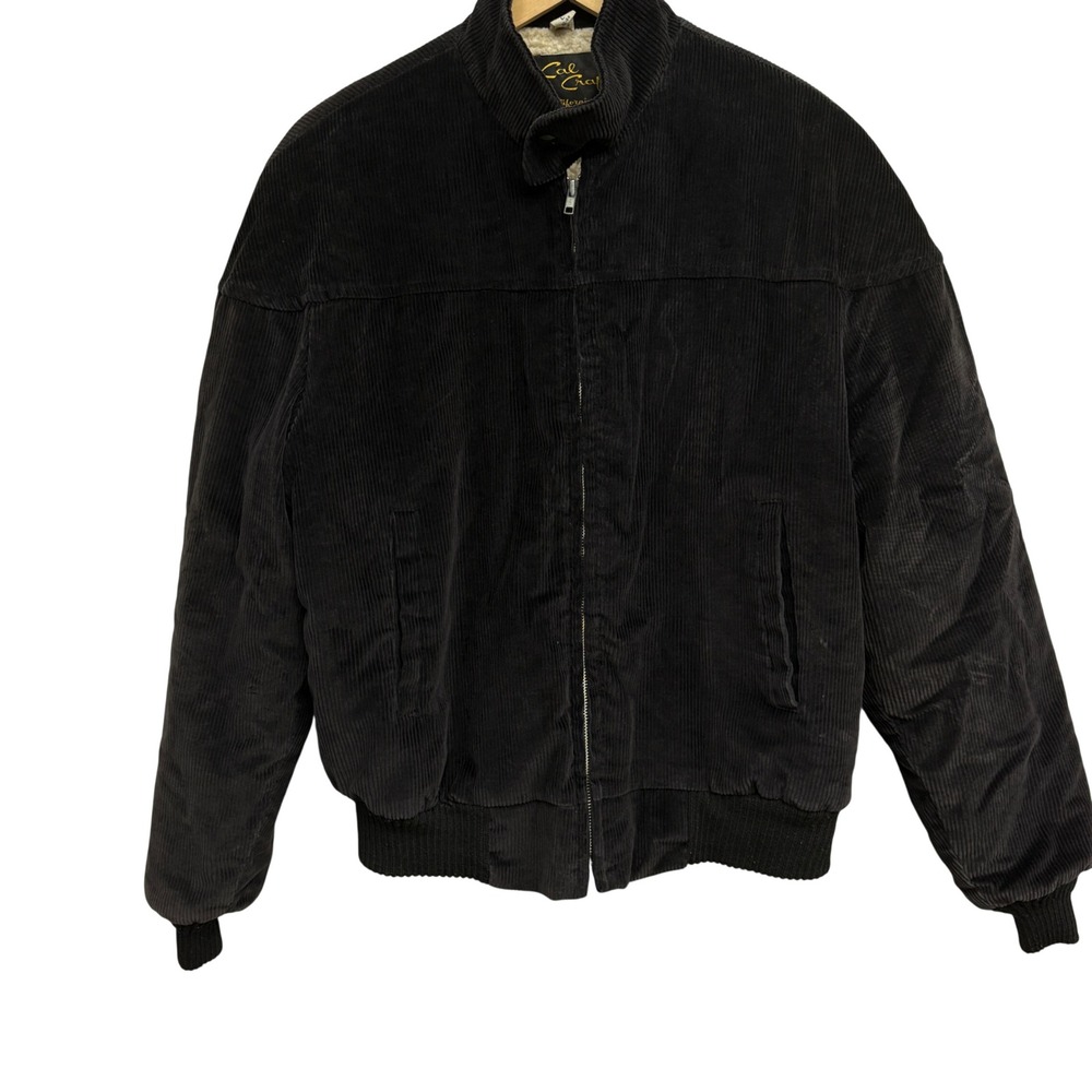 Cal Craft Vintage Black Corduroy Sherpa Lined Bomber Jacket Mens Large USA Made